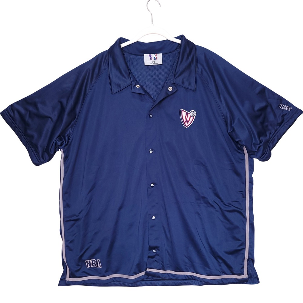 Vintage USG NBA New Jersey Nets Warmup Shooting Shirt Blue Mens 4X Snap Y2K